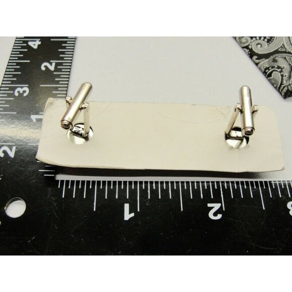 Adolfo Cufflinks Handkerchief Set Silver Tone Black Paisleys No Box - Picture 4 of 5